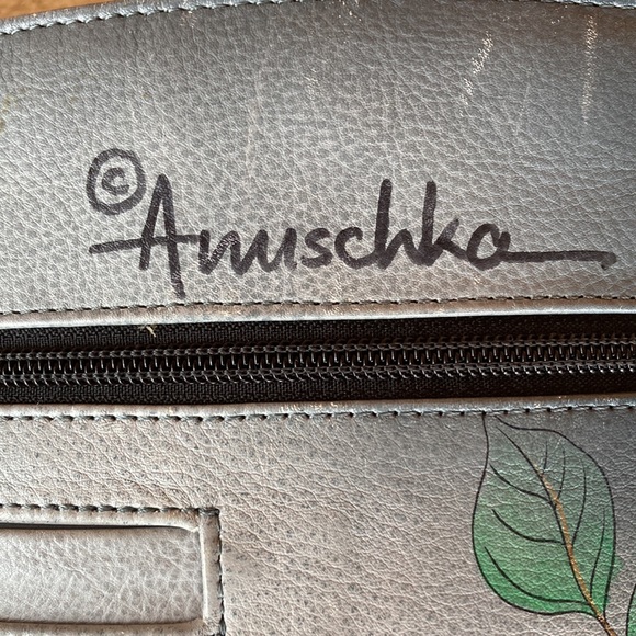 Anuschka Kitten Bag Gray Leather Hand Painted Cats and Flowers - Picture 6 of 14